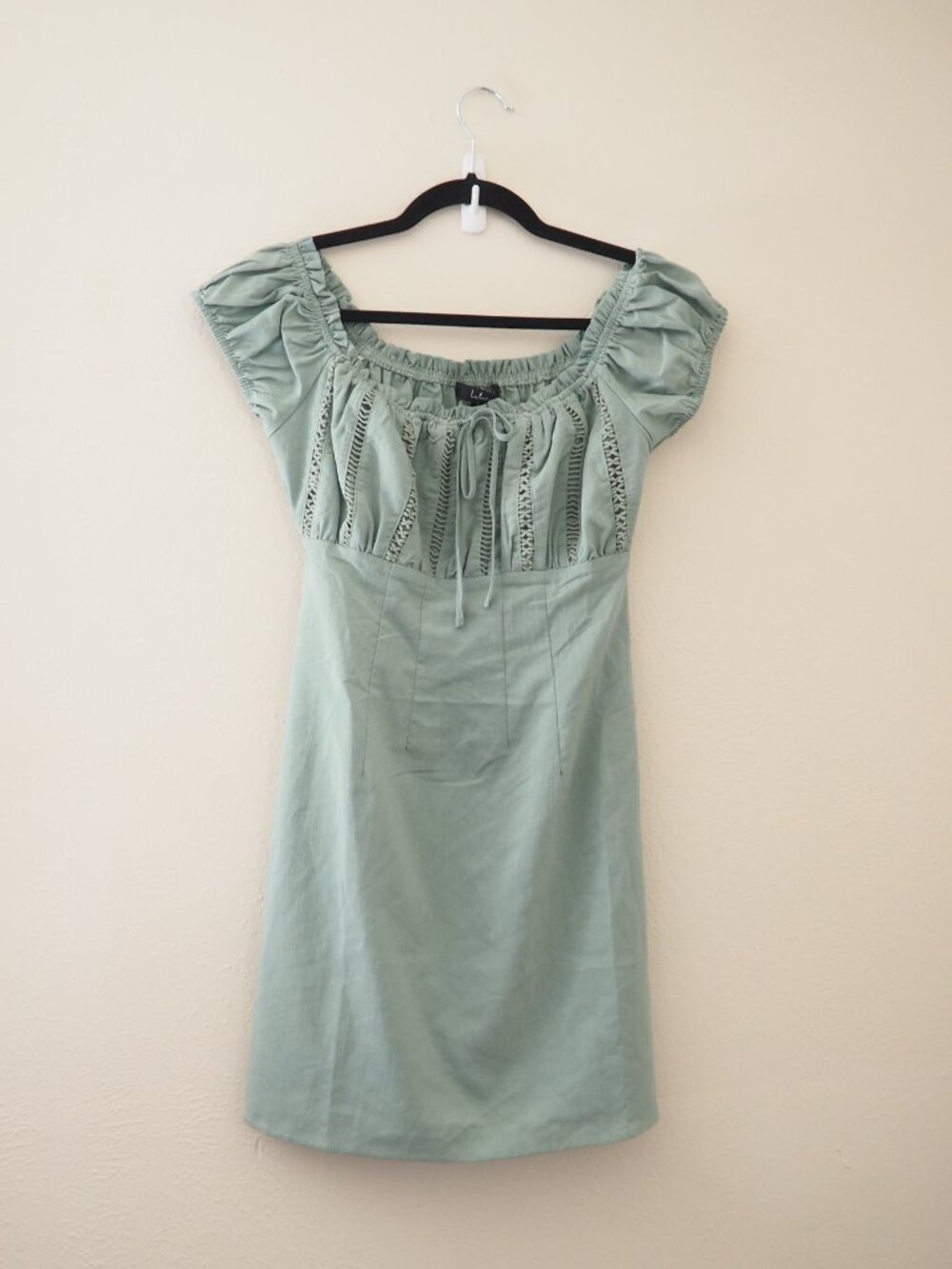 NWT Lulus Wisteria Sage Green Embroidered Off The Shoulder Mini Dress sz S - Picture 5 of 9